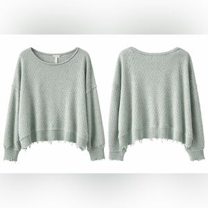 Wishlist Sage Green Textured Knit Sweater | Boho Raw Hem Oversized Sweater M/L